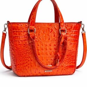Croc-Embossed Orange Tote with Detachable Strap